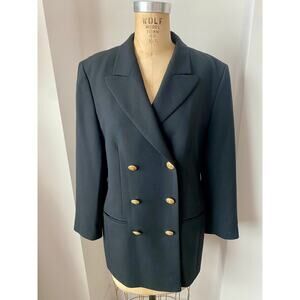 Mondi Vintage Pure Wool Double Breasted Black Blazer with Gold Buttons EU 36